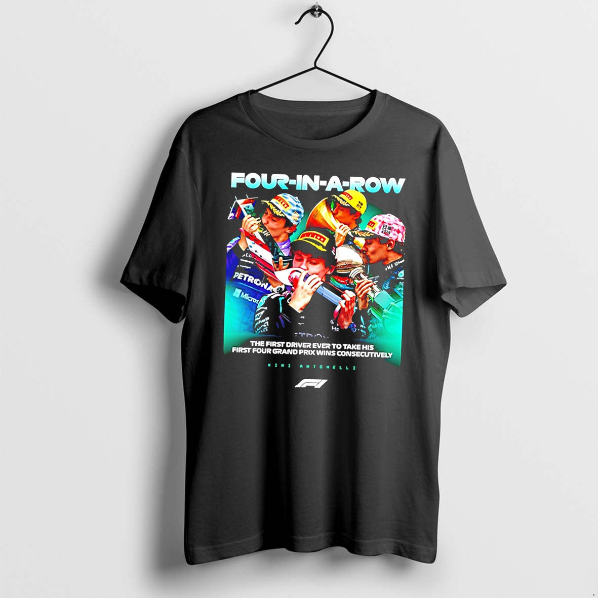 Original Kimi Antonelli Formula 1 Four In A Row - Adult & Kids T-Shirts, Sweatshirts & Hoodies apparel design preview 1
