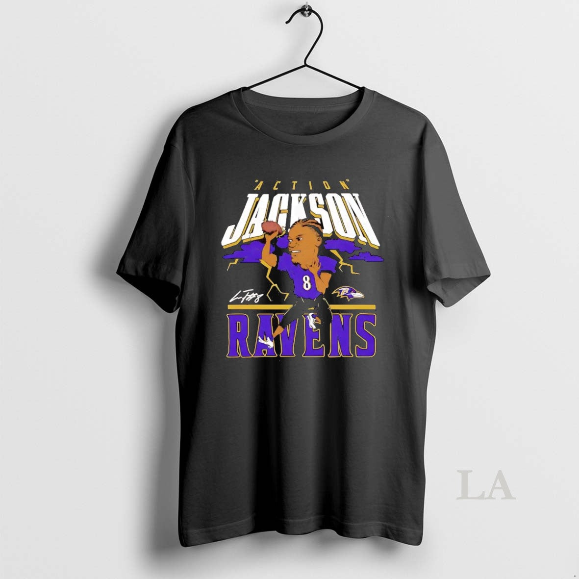 Original Lamar Jackson Action Caricature Baltimore - Adult & Kids T-Shirts, Sweatshirts & Hoodies apparel design preview 1