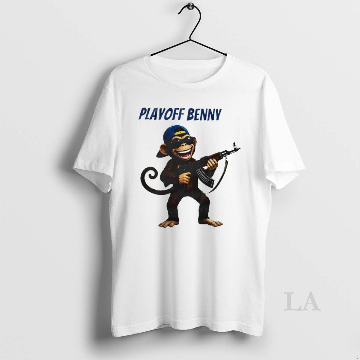 Original Monkey Holding Gun Playoffs Benny Meme - Adult & Kids T-Shirts, Sweatshirts & Hoodies apparel design preview 1