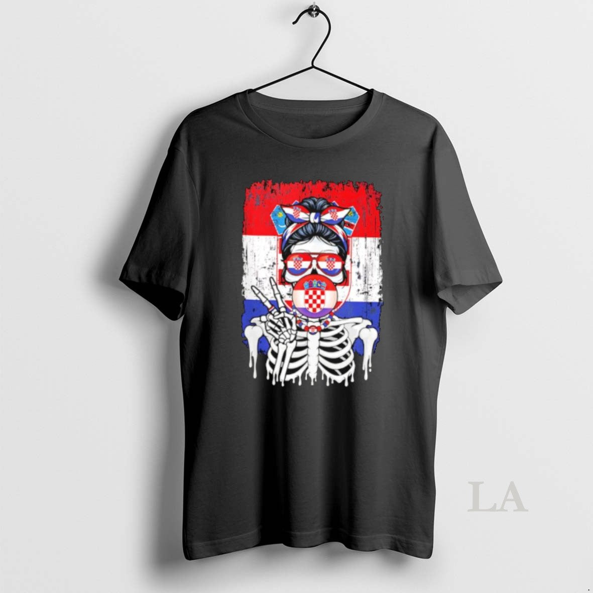 Original Skeleton Girl Croatia Flag Glasses Peace - Adult & Kids T-Shirts, Sweatshirts & Hoodies apparel design preview 1