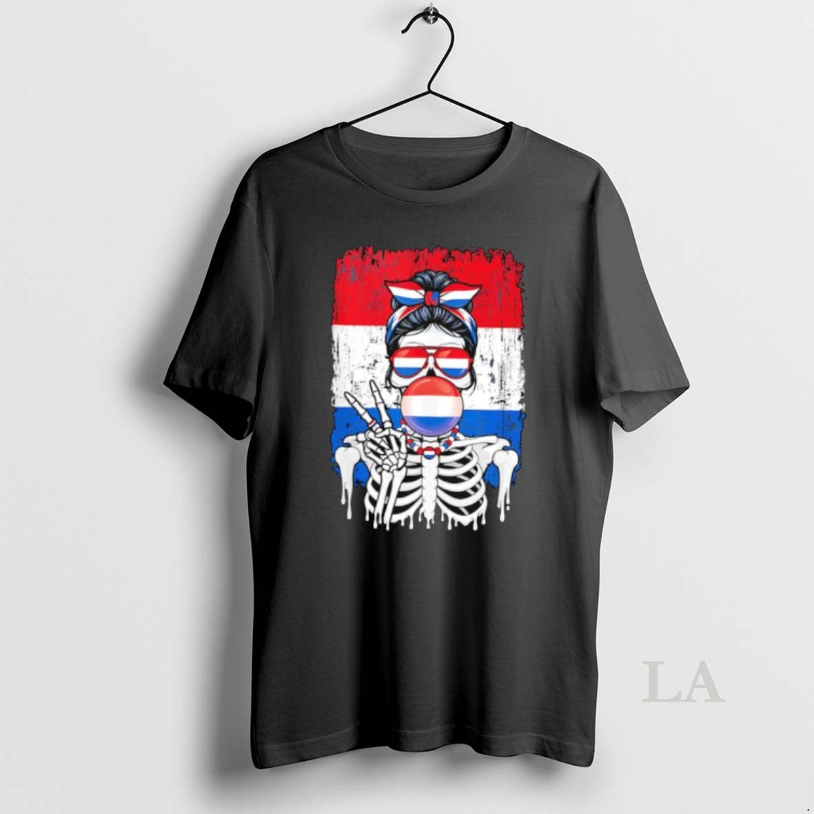Original Skeleton Girl Netherlands Flag Glasses Peace - Adult & Kids T-Shirts, Sweatshirts & Hoodies apparel design preview 1