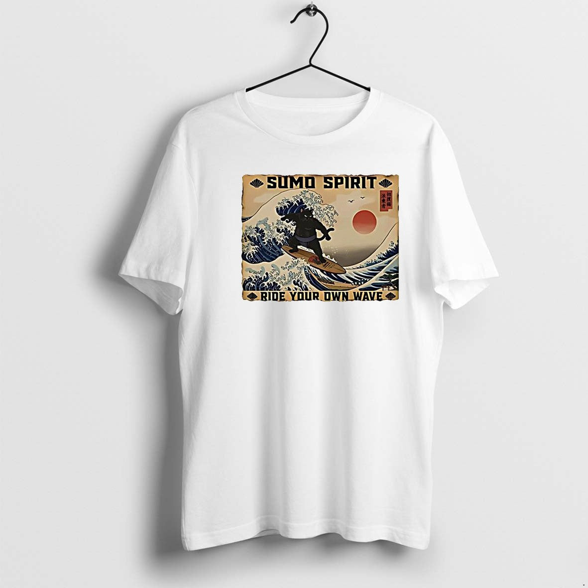 Original Sumo Spirit Black Cat Surfing Japanese Great - Adult & Kids T-Shirts, Sweatshirts & Hoodies apparel design preview 1
