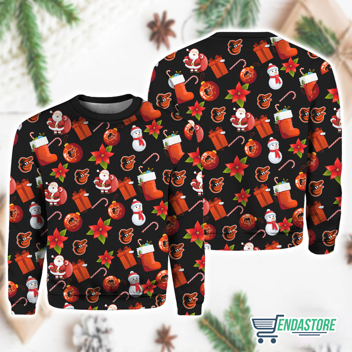 Orioles Santa Claus Snowman 3D Ugly Christmas Sweater - Holiday Gift product image 3