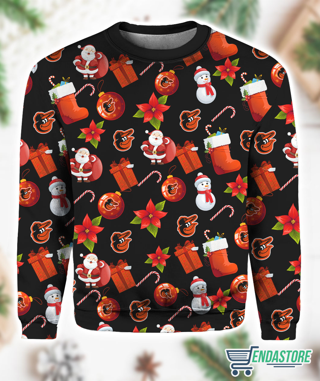 Orioles Santa Claus Snowman 3D Ugly Christmas Sweater - Holiday Gift product image
