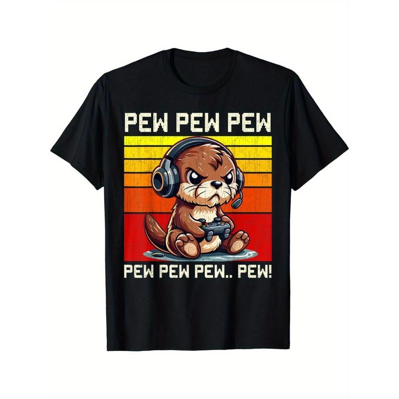 Otter Gamer Pew Funny Video Games Vintage Made USA - Adult & Kids T-Shirts, Sweatshirts & Hoodies apparel design preview 1