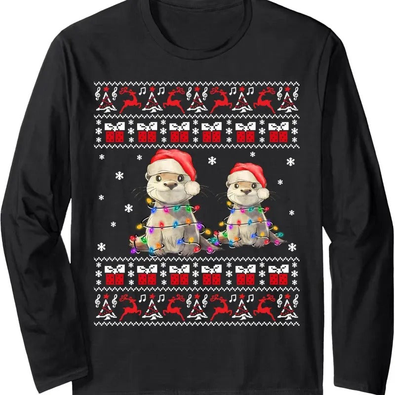 Otter Ugly Xmas Lights Family Matching - Adult & Kids T-Shirts, Sweatshirts & Hoodies apparel design preview 1