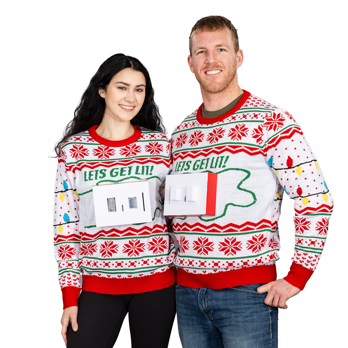 3D Outlet and Plug Socket Matching Couples 3D Ugly Christmas Sweater - Holiday Gift product image