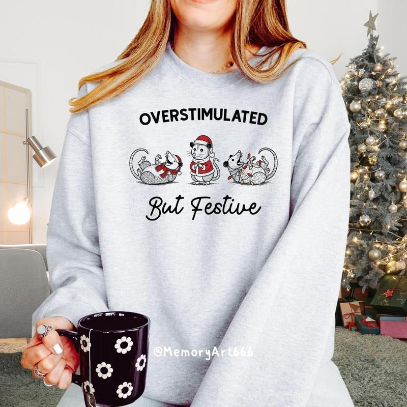 Overstimulated But Festive Possum Trashcore Meme - Adult & Kids T-Shirts, Sweatshirts & Hoodies apparel design preview 1