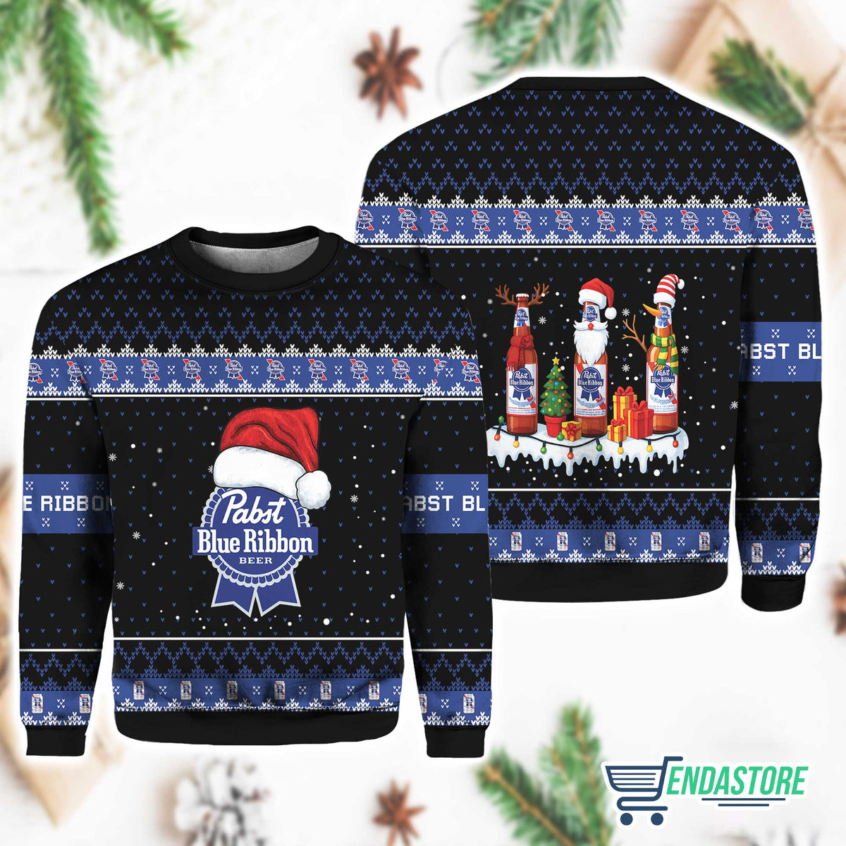 Pabst Blue Ribbon Santa Reindeer Snowflake 3D Ugly Christmas Sweater - Holiday Gift product image