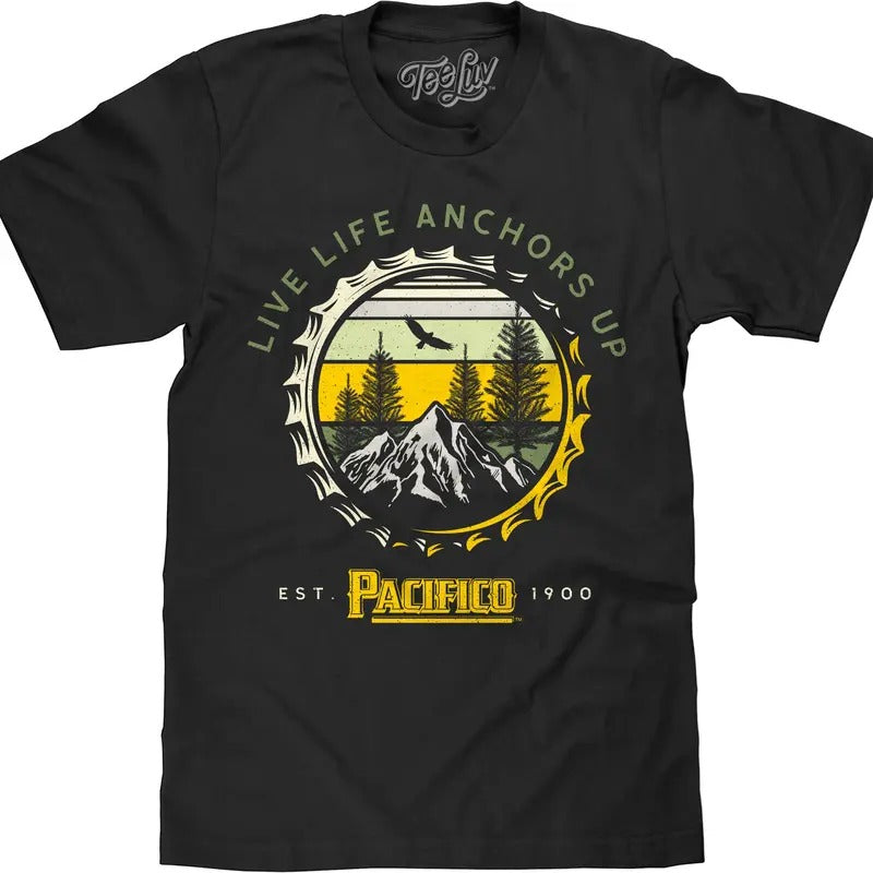 Pacifico Beer Live Life Anchors Up Black - Adult & Kids T-Shirts, Sweatshirts & Hoodies apparel design preview 1