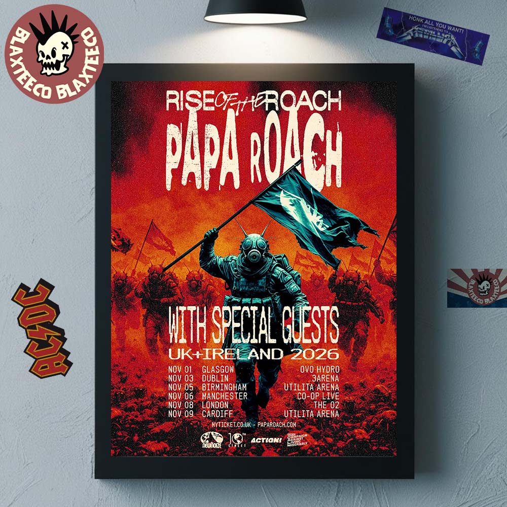 Papa Roach Rise Of The UK And Ireland 2026 Tour - Adult & Kids T-Shirts, Sweatshirts & Hoodies apparel design preview 1
