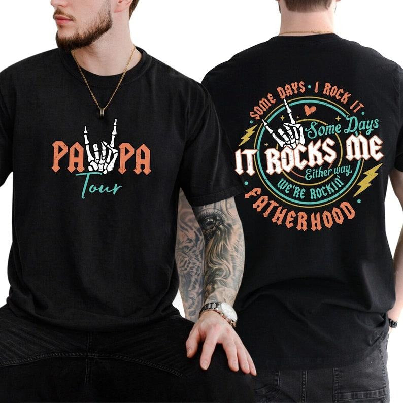 Papa Tour Fatherhood Some Days I Rock Lighting Bold - Adult & Kids T-Shirts, Sweatshirts & Hoodies apparel design preview 1