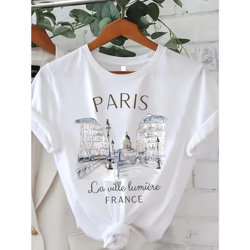 Paris Print Girl Short Sleeve Crew Neck Casual Top - Adult & Kids T-Shirts, Sweatshirts & Hoodies apparel design preview 1