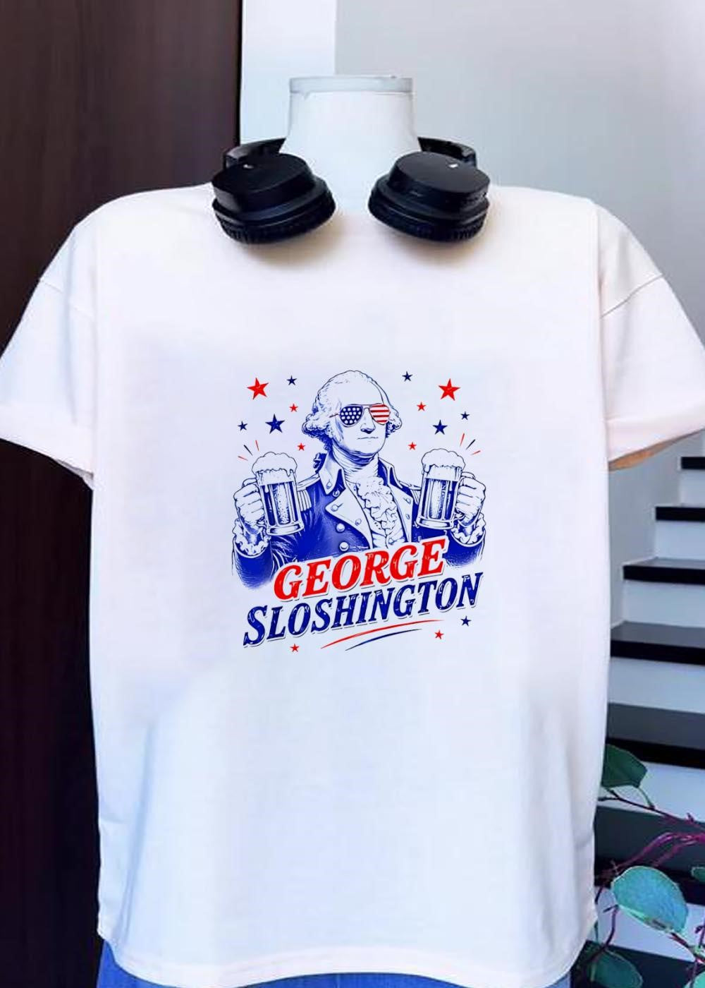 Party Patriot George Sloshington Drinking Beer - Adult & Kids T-Shirts, Sweatshirts & Hoodies apparel design preview 1
