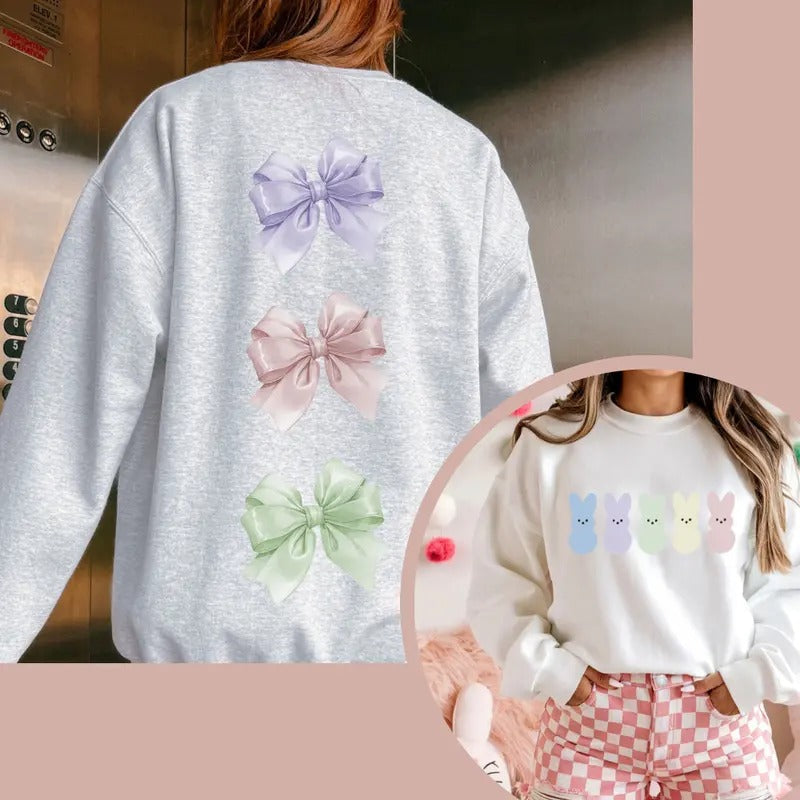 Pastel Bow Two Sided Easter Spring Peeps Bunny - Adult & Kids T-Shirts, Sweatshirts & Hoodies apparel design preview 1