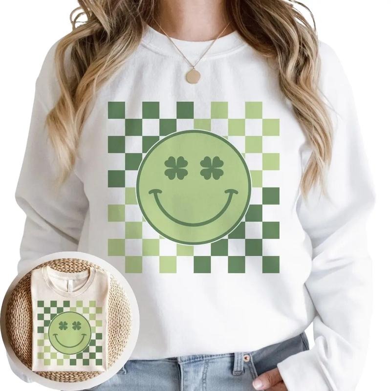 Patricks Day Retro Clover Smiley - Adult & Kids T-Shirts, Sweatshirts & Hoodies apparel design preview 1