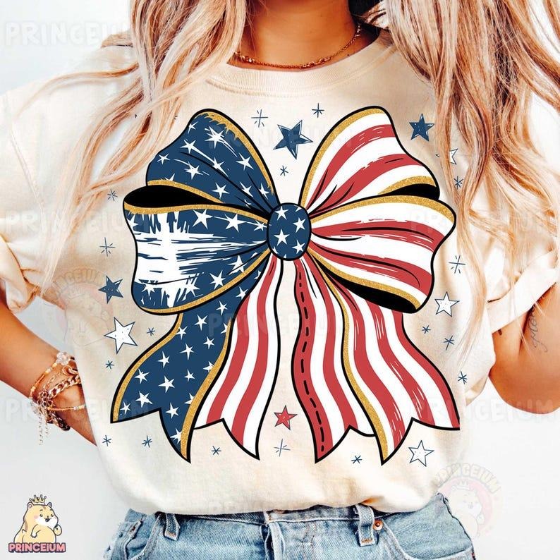 Patriotic Bow American Flag 4th July Print - Adult & Kids T-Shirts, Sweatshirts & Hoodies apparel design preview 1