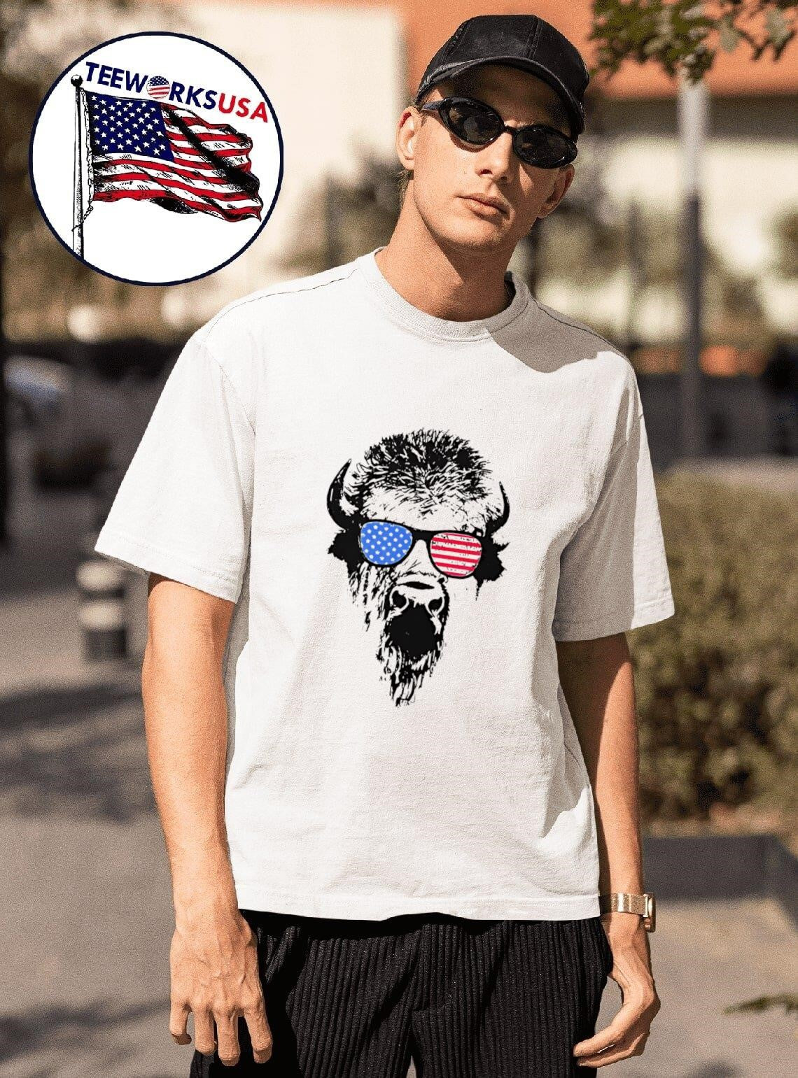 Patriotic Buffalo USA Flag American Red White Blue - Adult & Kids T-Shirts, Sweatshirts & Hoodies apparel design preview 1