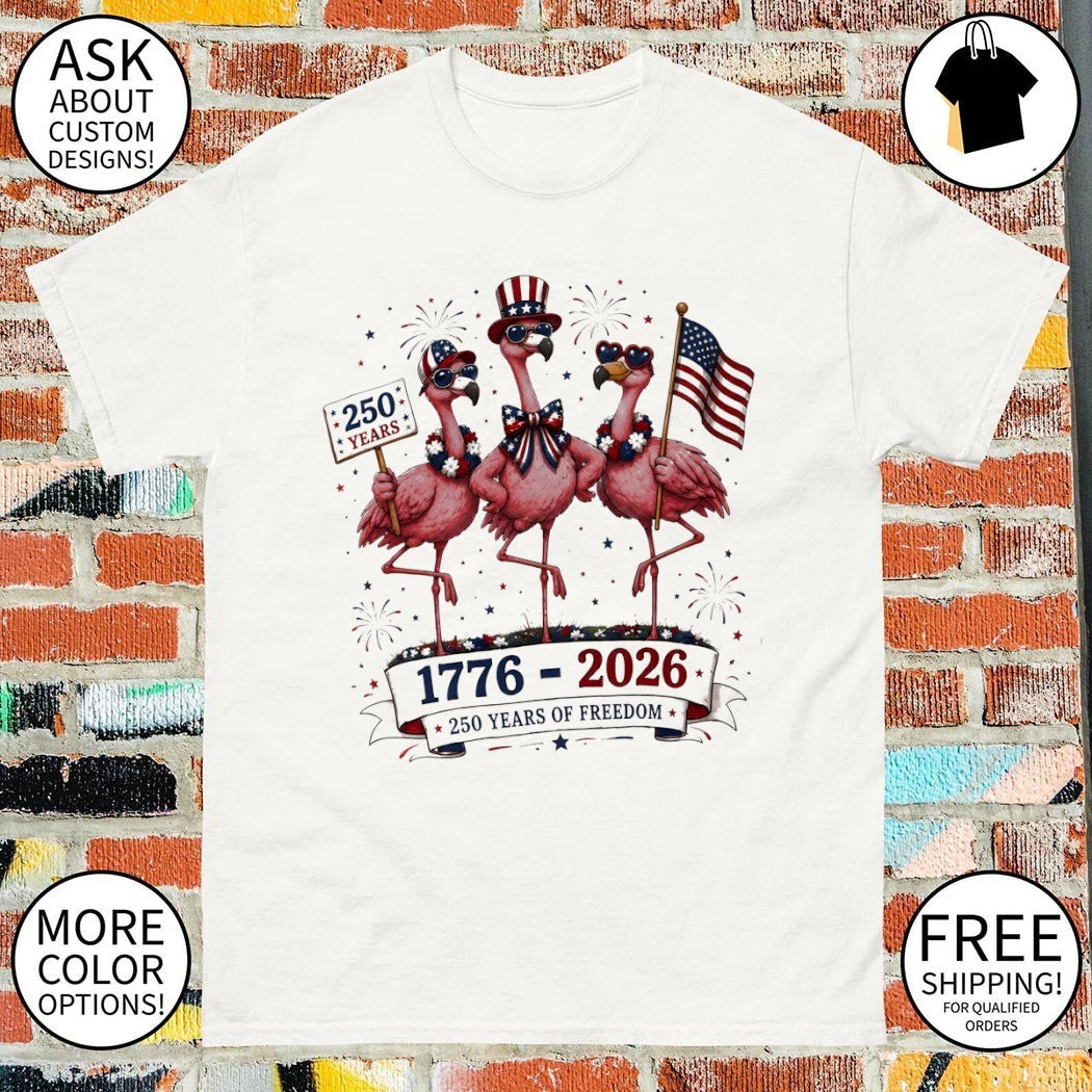 Patriotic Flamingo 250 Years Freedom USA 4th of July - Adult & Kids T-Shirts, Sweatshirts & Hoodies apparel design preview 1