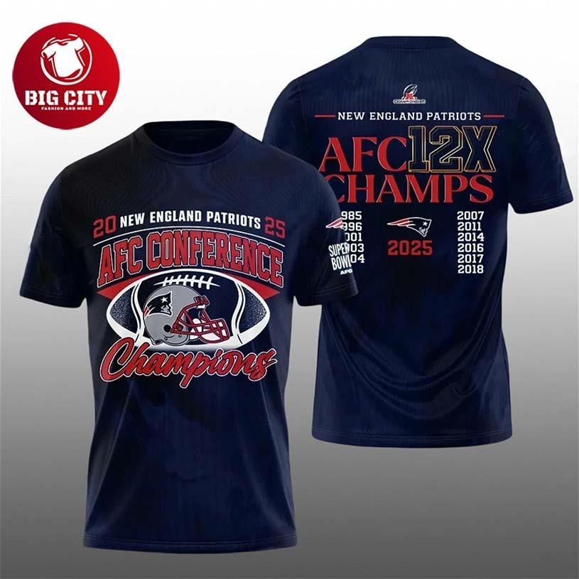 Patriots 2025 AFC Conference Champions 12X Two Sided - Adult & Kids T-Shirts, Sweatshirts & Hoodies apparel design preview 1