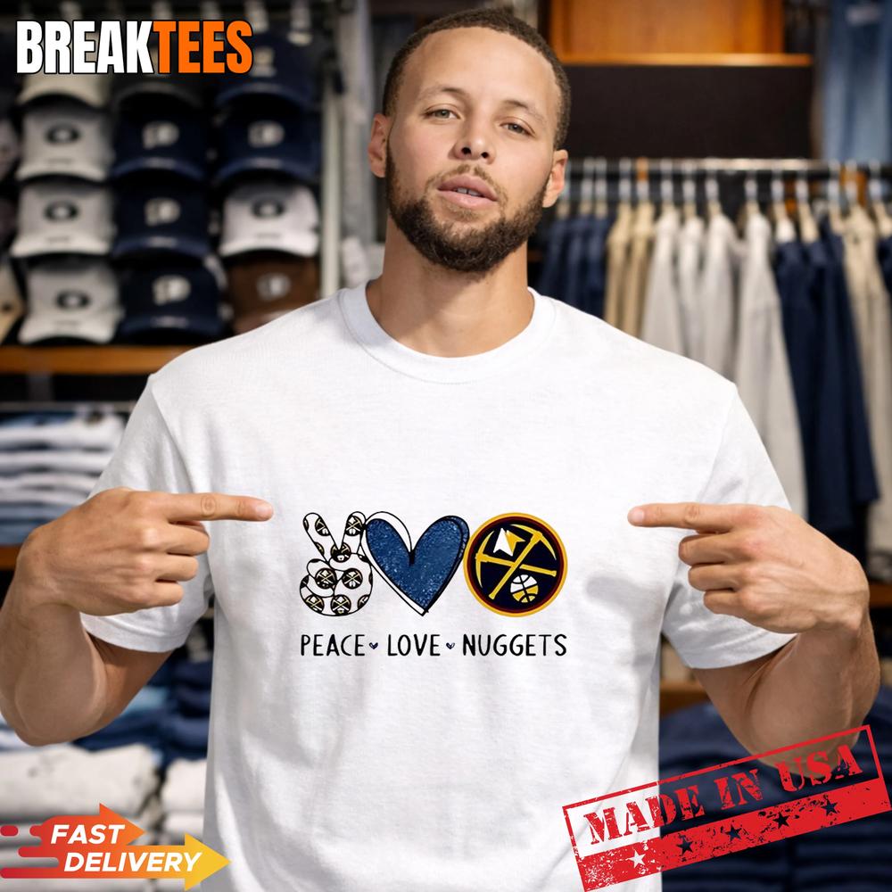 Peace Love Denver Nuggets NBA - Adult & Kids T-Shirts, Sweatshirts & Hoodies apparel design preview 1