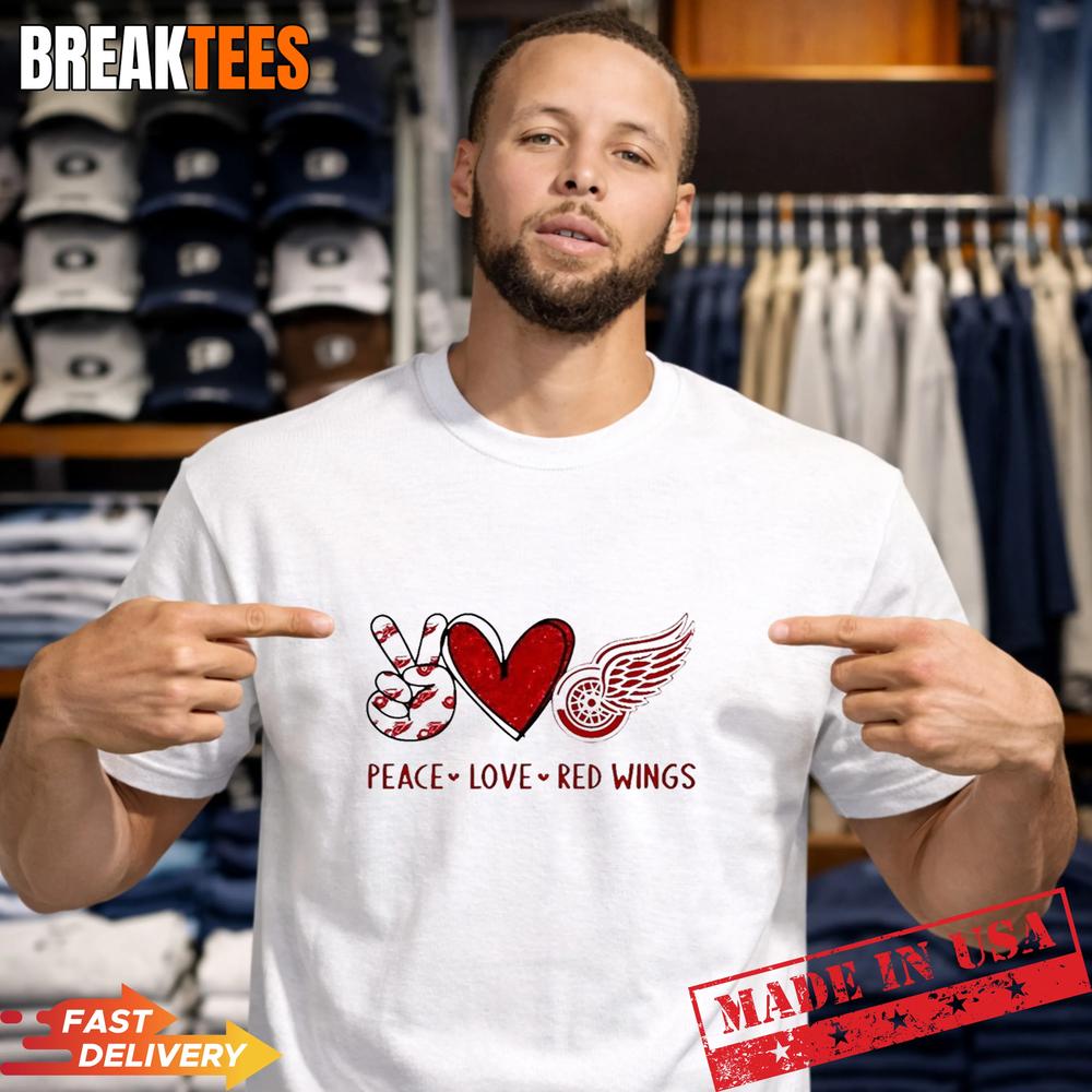 Peace Love Detroit Red Wings NHL - Adult & Kids T-Shirts, Sweatshirts & Hoodies apparel design preview 1