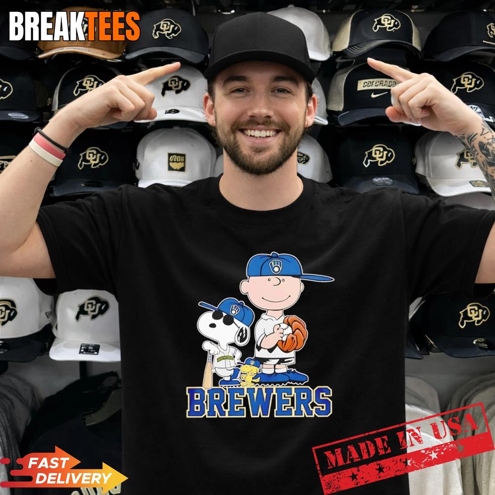 Peanuts characters x Milwaukee Brewers MLB 2026 - Adult & Kids T-Shirts, Sweatshirts & Hoodies apparel design preview 1