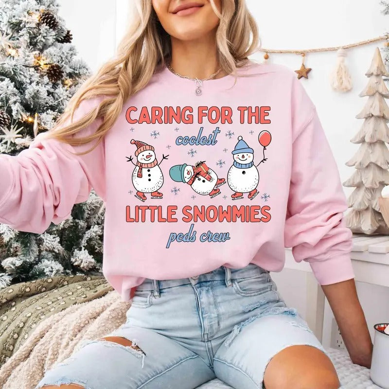 Pediatric Nurse Xmas Peds Team Crew Squad Snowman - Adult & Kids T-Shirts, Sweatshirts & Hoodies apparel design preview 1