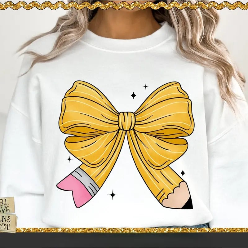 Pencil Coquette Bow Teacher Back School Appreciation - Adult & Kids T-Shirts, Sweatshirts & Hoodies apparel design preview 1