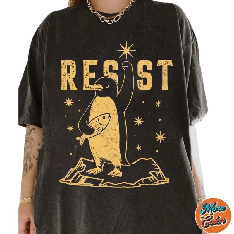 Penguins Against Tariffs RESIST Subtle FDT Cotton - Adult & Kids T-Shirts, Sweatshirts & Hoodies apparel design preview 1