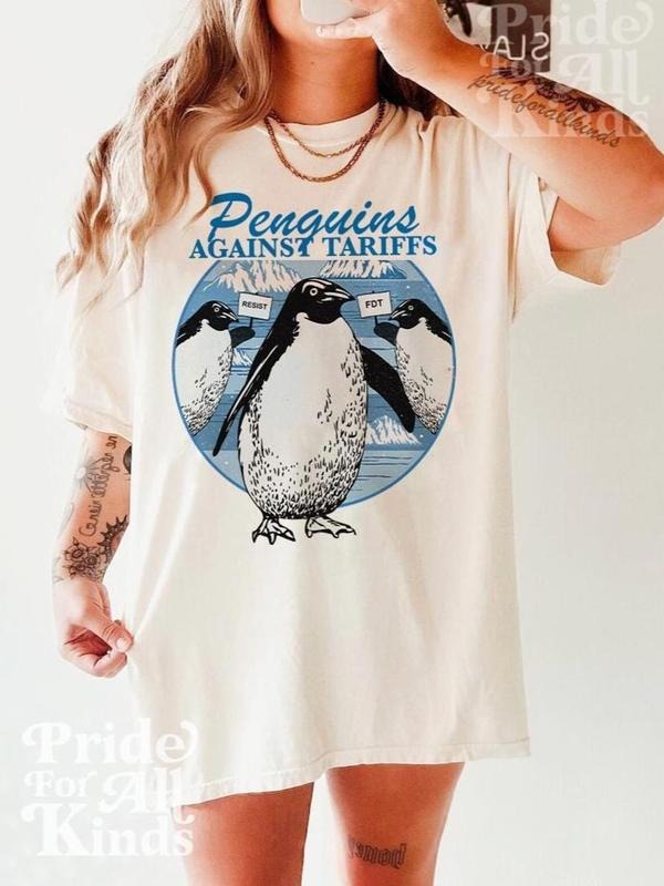 Penguins Against Tariffs Resist Fight Fascism Girl - Adult & Kids T-Shirts, Sweatshirts & Hoodies apparel design preview 1