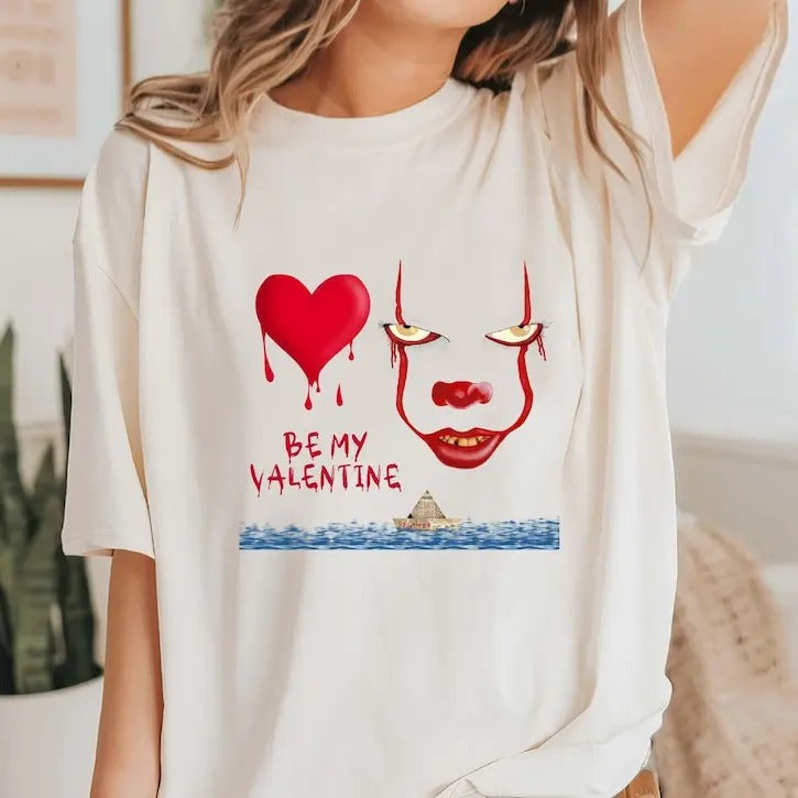 Pennywise Be My Valentine Horror Movie Character - Adult & Kids T-Shirts, Sweatshirts & Hoodies apparel design preview 1
