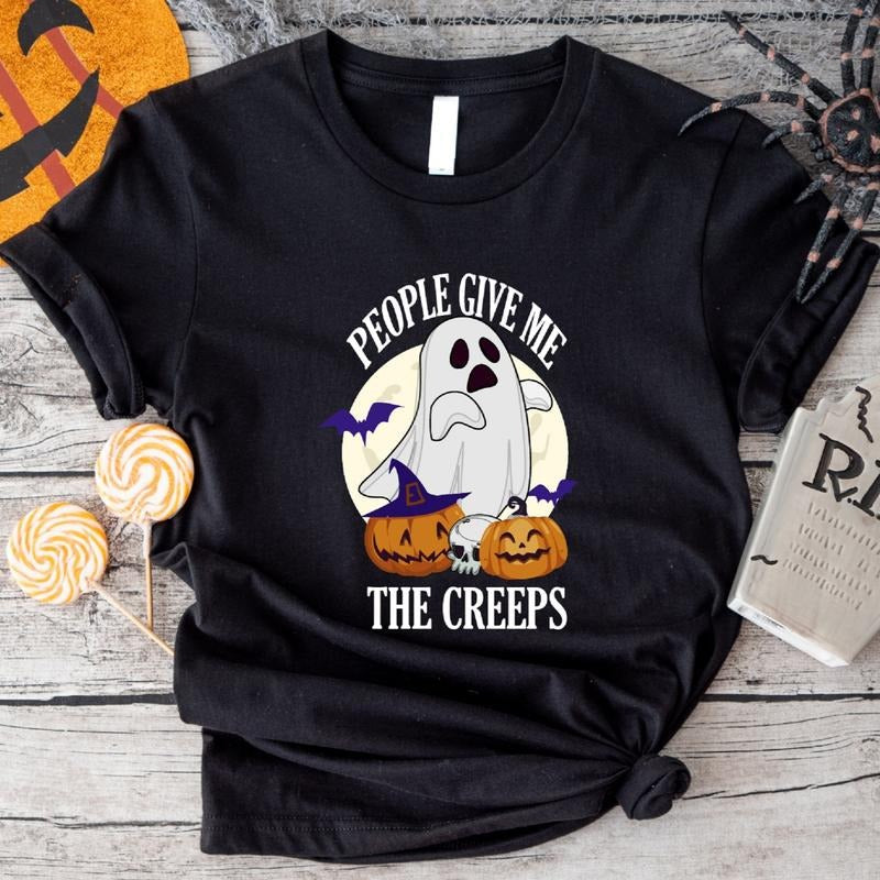 People Give Me Creeps Funny Halloween Ghost Party - Adult & Kids T-Shirts, Sweatshirts & Hoodies apparel design preview 1