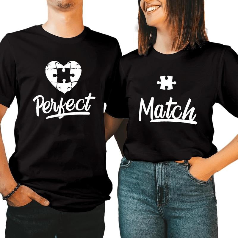Perfect Match Puzzle Couple Matching Cotton Fabric - Adult & Kids T-Shirts, Sweatshirts & Hoodies apparel design preview 1