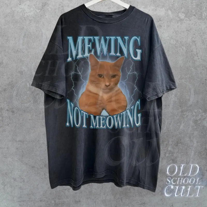 Personalized Mewing Not Meowing Funny Vintage Retro - Adult & Kids T-Shirts, Sweatshirts & Hoodies apparel design preview 1