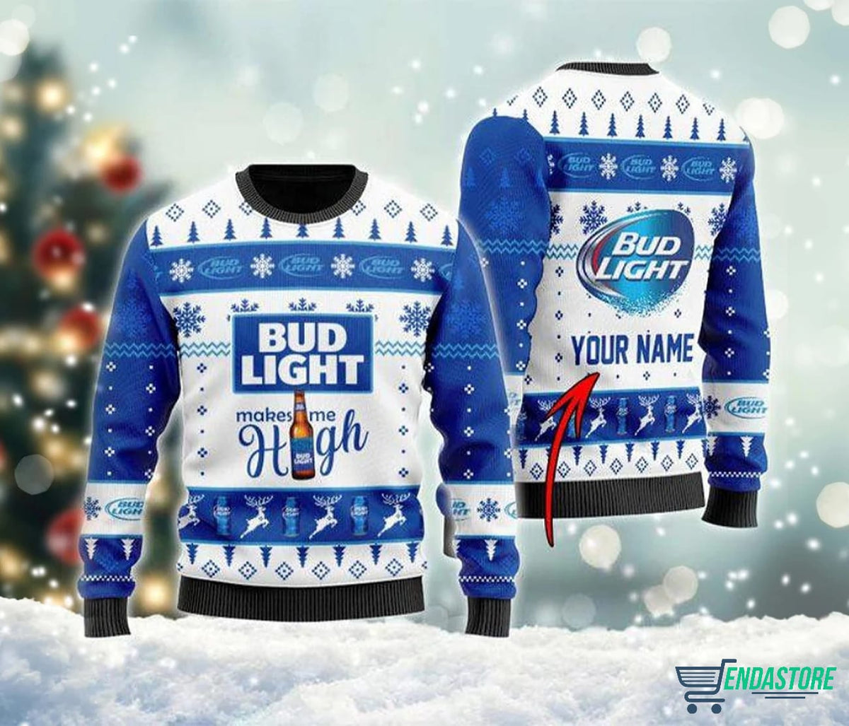 Personalized Name Bud Light 3D Ugly Christmas Sweater - Holiday Gift product image
