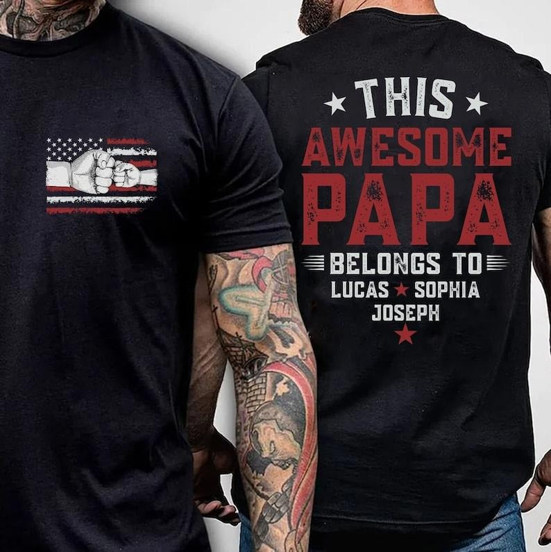 Personalized Papa Custom Dad Raised Fist Bump - Adult & Kids T-Shirts, Sweatshirts & Hoodies apparel design preview 1