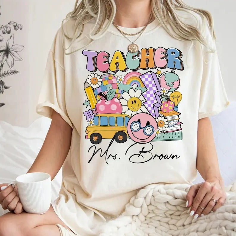 Personalized Retro Teacher Name Custom Appreciation - Adult & Kids T-Shirts, Sweatshirts & Hoodies apparel design preview 1