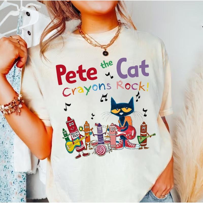 Pet.E Cat Crayons Rock Cool Back School Children'S - Adult & Kids T-Shirts, Sweatshirts & Hoodies apparel design preview 1