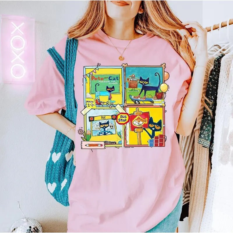 Pet.E Cat School Kindergarten Preschool Teacher - Adult & Kids T-Shirts, Sweatshirts & Hoodies apparel design preview 1