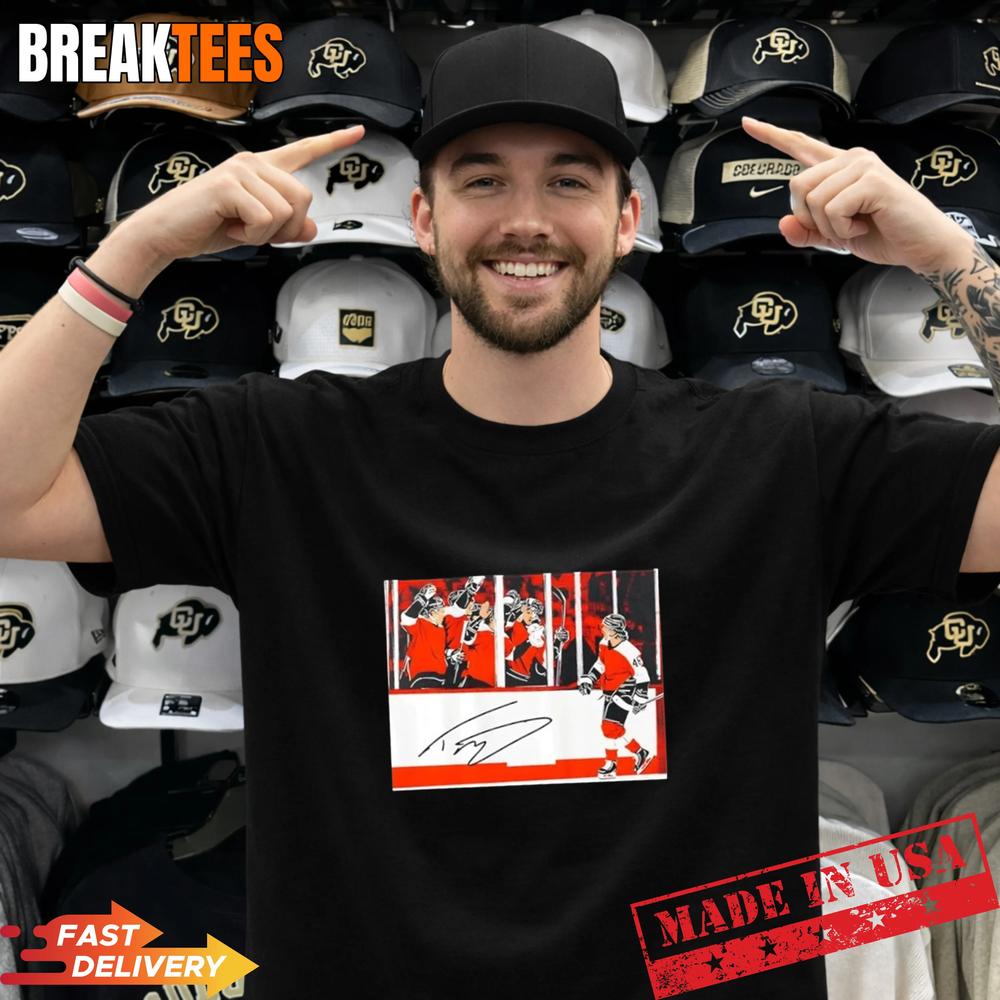 Philadelphia Flyers Trevor Zegras Penalty Box Celly - Adult & Kids T-Shirts, Sweatshirts & Hoodies apparel design preview 1