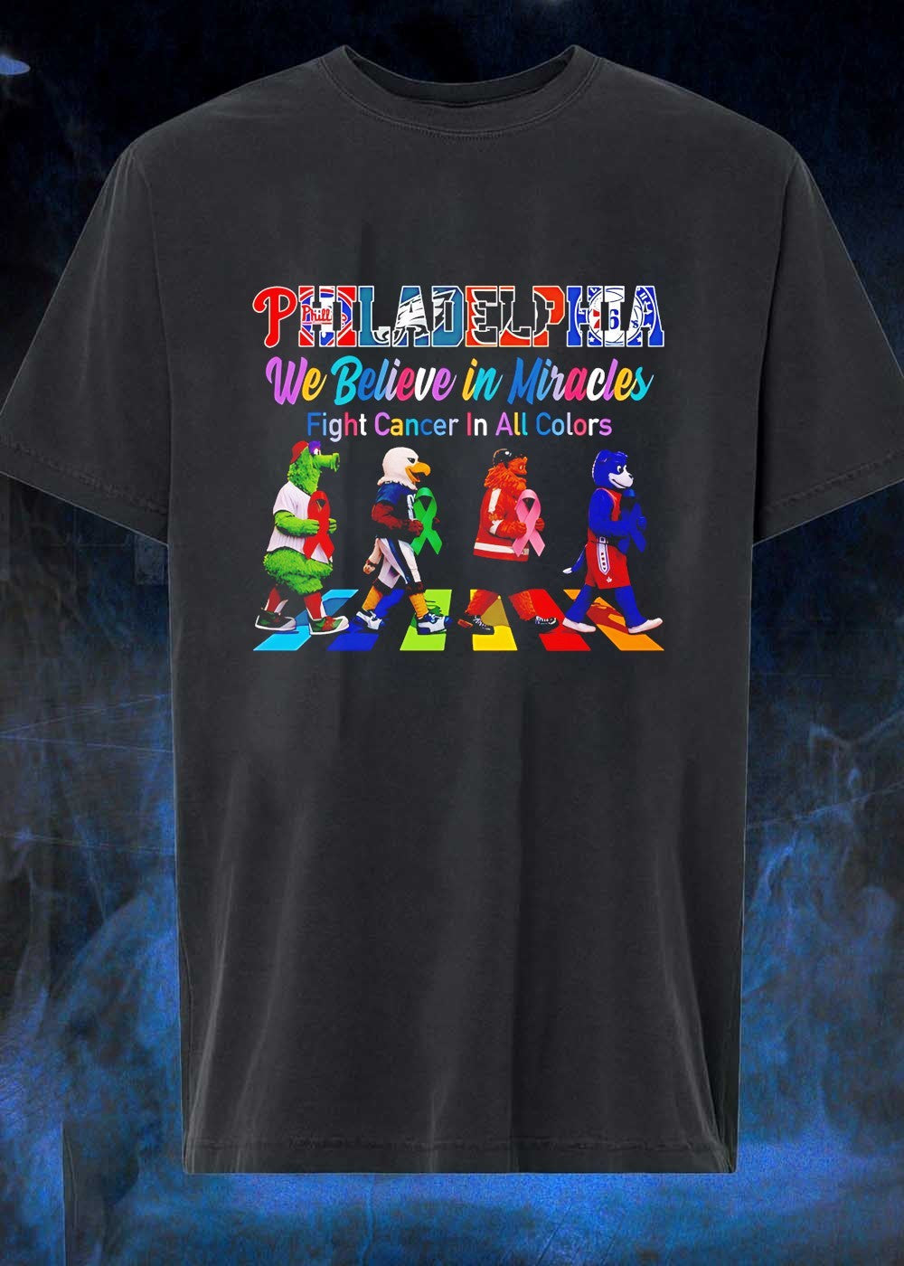 Philadelphia Mascots Fight Cancer in All Colors We - Adult & Kids T-Shirts, Sweatshirts & Hoodies apparel design preview 1