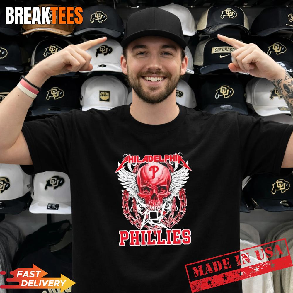 Philadelphia Phillies Baseball x Skull Wings Graphic - Adult & Kids T-Shirts, Sweatshirts & Hoodies apparel design preview 1