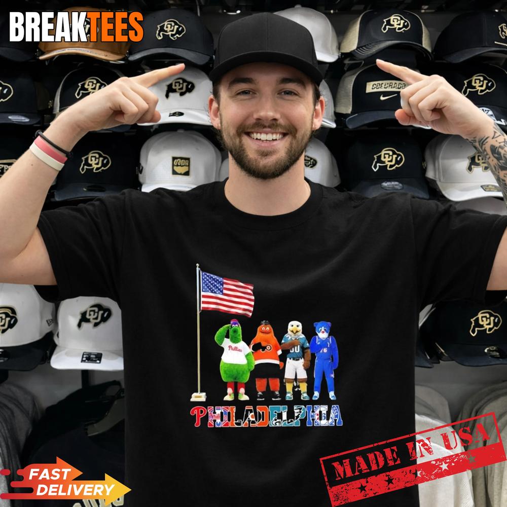 Philly Big 4 Pride Mascots Saluting the US Flag - Adult & Kids T-Shirts, Sweatshirts & Hoodies apparel design preview 1