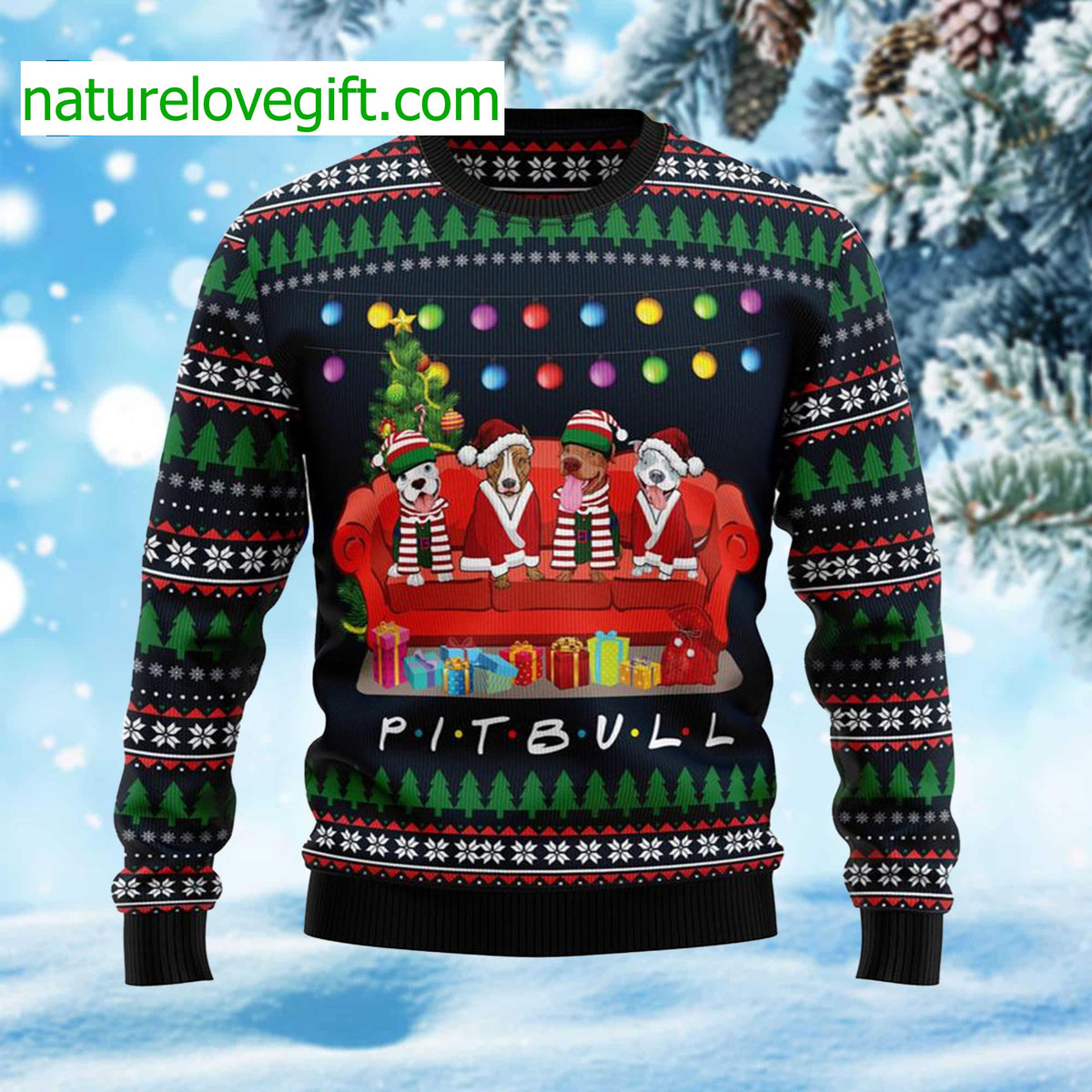 Pit Bull Friends Ugly Christmas Sweater - Holiday Gift product image