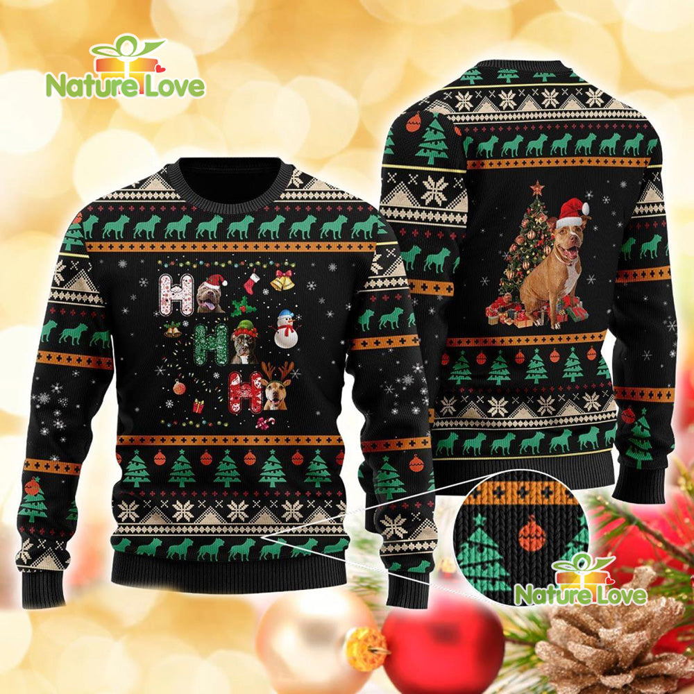 Pitbull Ho Ho Ho Merry Xmas Gift for Dog Lover Ugly Christmas Sweater - Holiday Gift product image