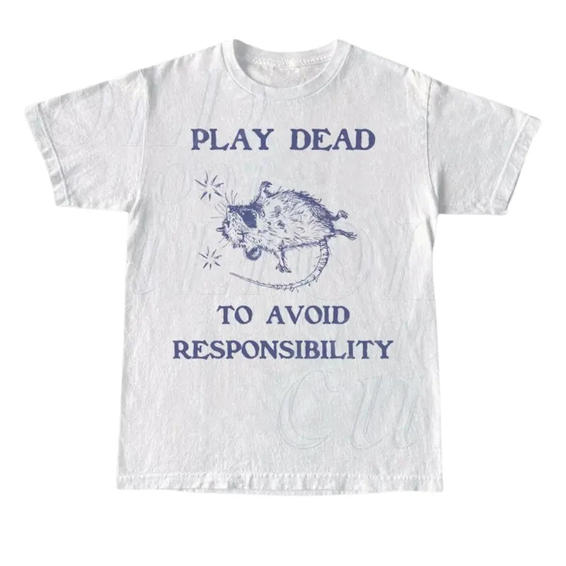 Play Dead Avoid Responsibility Retro Rat Silly Joke - Adult & Kids T-Shirts, Sweatshirts & Hoodies apparel design preview 1