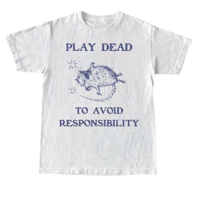 Play Dead Avoid Responsibility Retro Rat Silly Joke - Adult & Kids T-Shirts, Sweatshirts & Hoodies apparel design preview 1