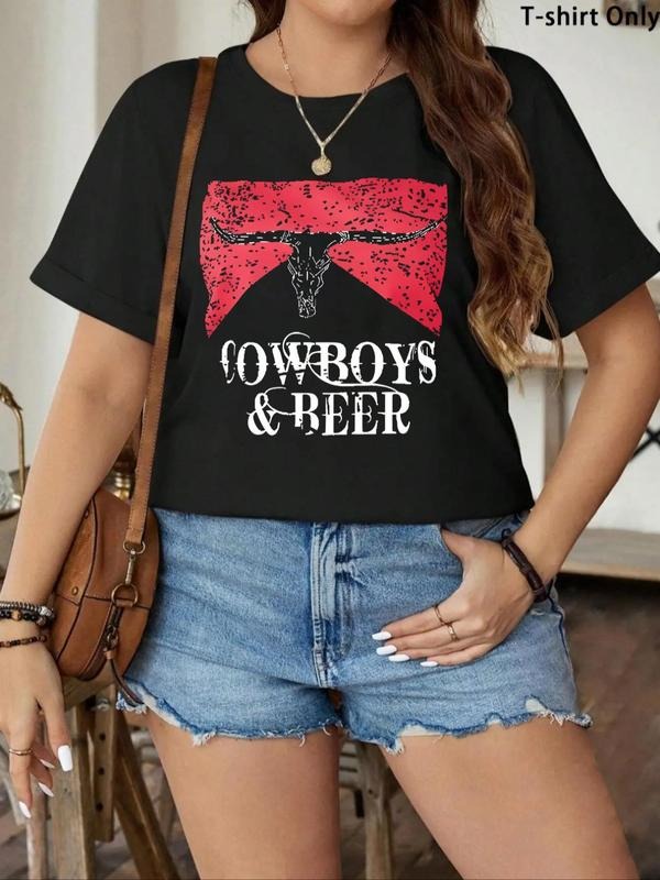 Plus Size Bull Letter Print Round Neck Casual Short - Adult & Kids T-Shirts, Sweatshirts & Hoodies apparel design preview 1