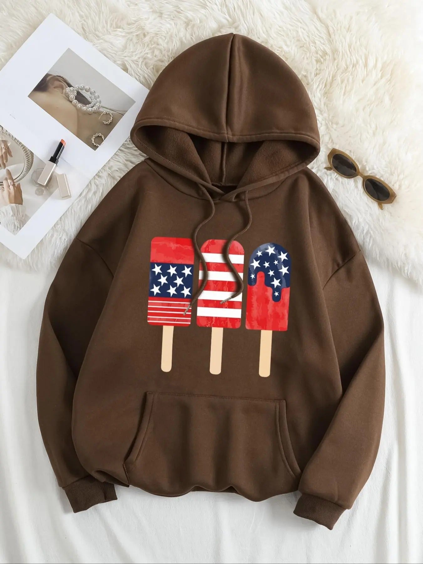 Plus Size Cartoon Print Drop Shoulder Drawstring - Adult & Kids T-Shirts, Sweatshirts & Hoodies apparel design preview 1